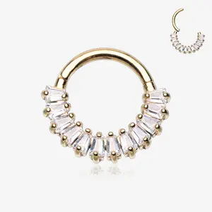 Golden Brilliant Baguette Sparkles Array Seamless Clicker Hoop Ring