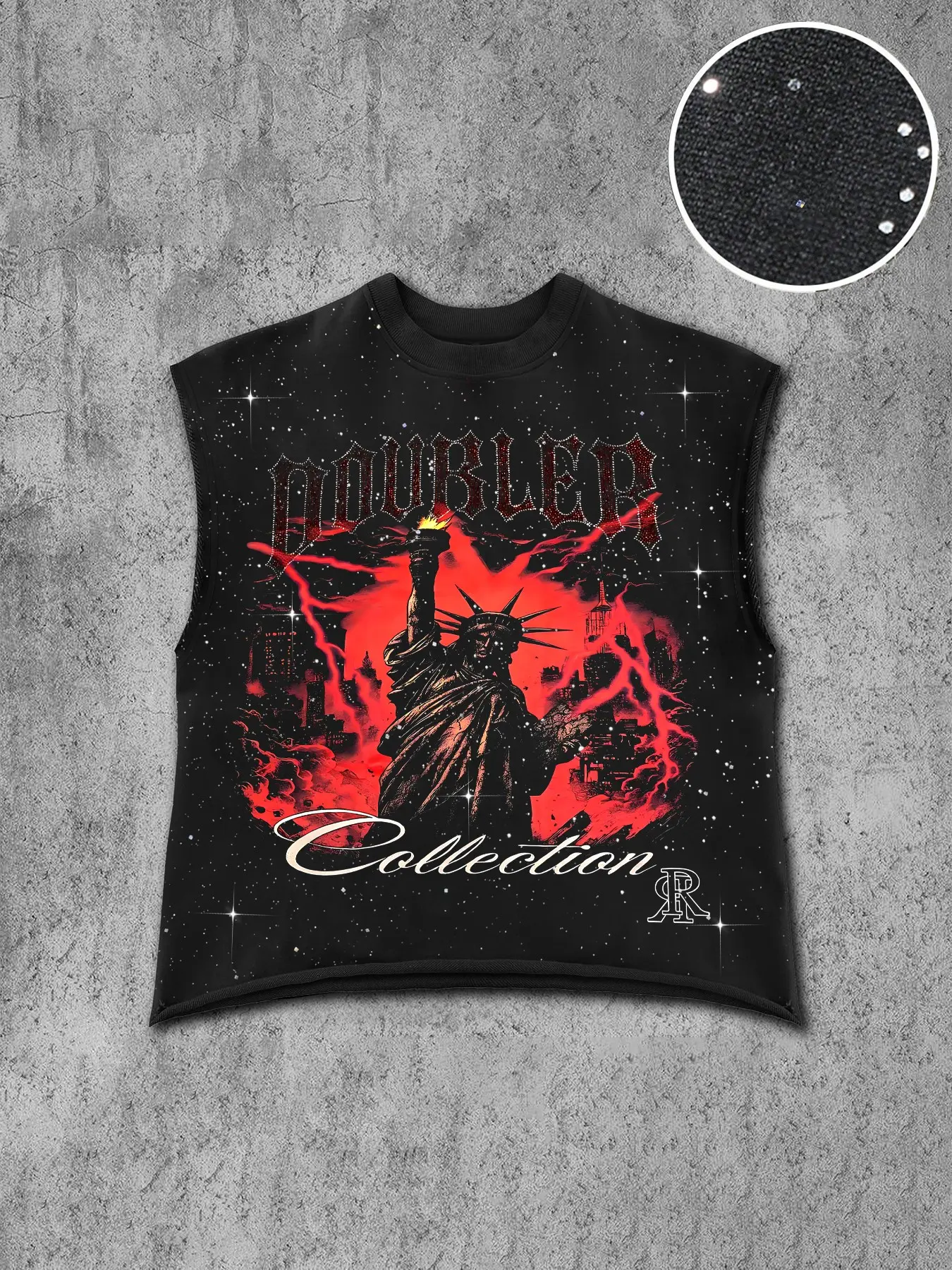 Men's Casual Vest Sleeveless Tank Top, Bottom Starry Sequins, Lady Liberty Print, Flame City Dark Print, Graphic, Silver Color Fabric, Street Style, Patterned Tank Top, Graphic Tank Tops