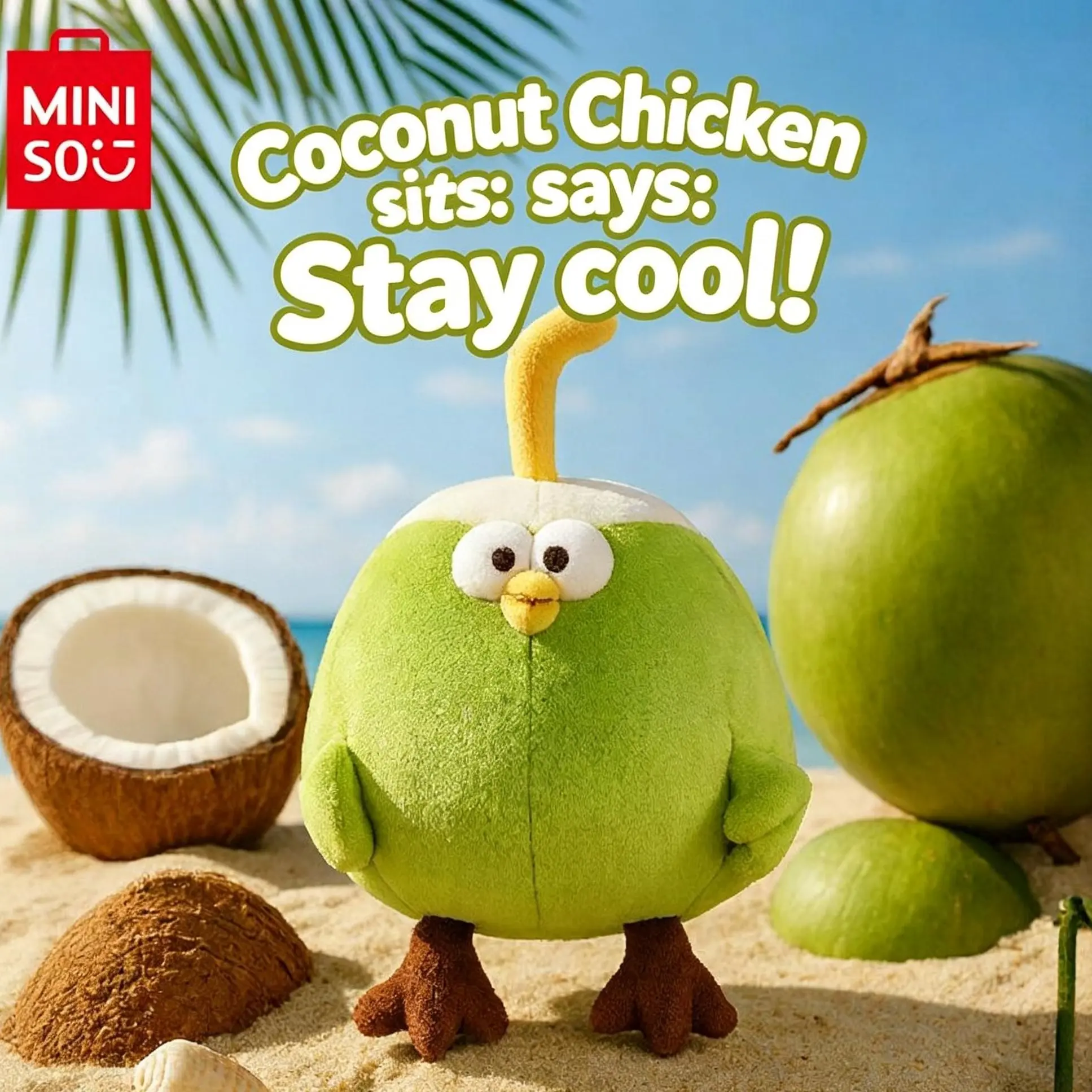 MINISO DunDun Chicken No.6 Coconut Chicken Plush Toy, Cute Kawaii Chicken Stuffed Animal, Collectible Character Doll Gift for Fans