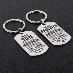 Vintage Stainless Steel 2-Piece Fashion Keychain Set - Personalized Message, Rectangular Charm Family Pendant, Rust-Resistant Key Ring, Bag Purse Charm, Mom Birthday Gift for Parents to Kids, Personalized Message Keychains, Rectangular Charm Keychains,sum