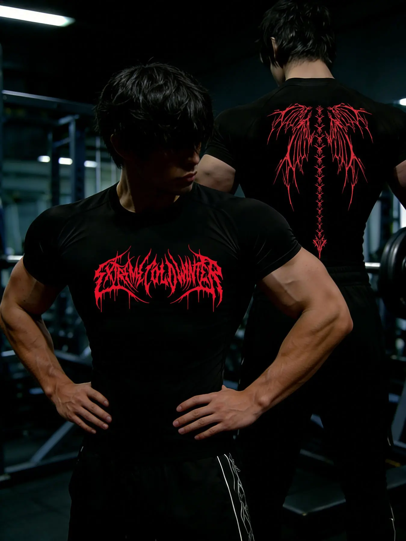 Men's Summer Compression Short Sleeve Y2K Thorns Wings Print Breathable Quick Dry Tight Fit Gym Shirt for Running Training Sports Top Fitness Shirt Gym Tops