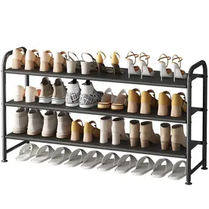 Shoe Rack 3 Tier Long Storage Organizer Wide Metal Shoe Shelf for Closet Entryway Black and Brown