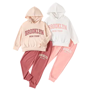 #SummerVibes 4-piece girls' spring and summer fashion sports suit 3-14-year-old cute hoodie with jogging pants suit