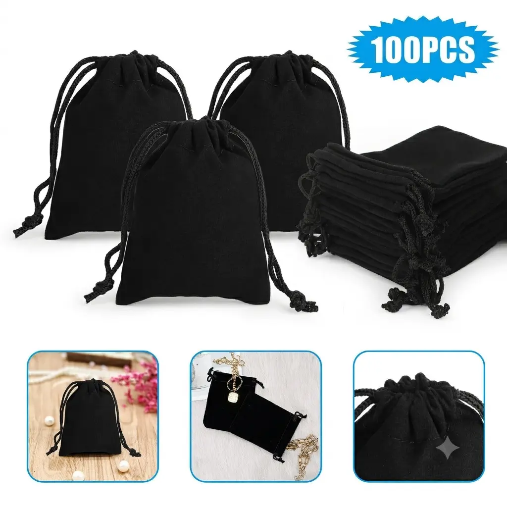 100Pcs Velvet Gift Bags Drawstring Jewelry Pouches Candy Wedding Party Favors
