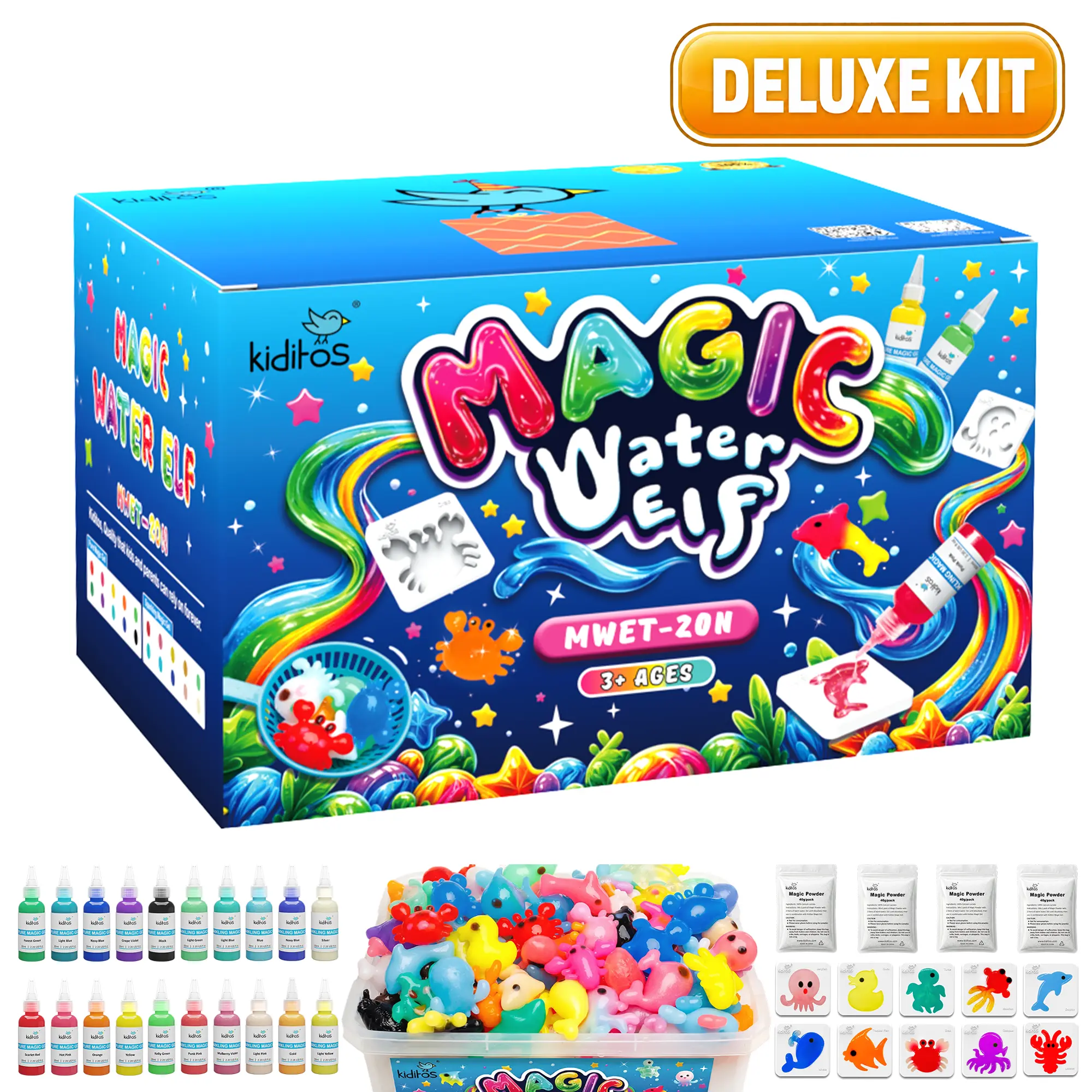 Kiditos Magic Water Elf Variety Kit for Kids, Multi-Theme Aqua Gel Craft Set, DIY Water Pets Toy Ages 3+