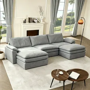 118" U Shaped Couch, Modular Sectional Sofa, 3-Seater Comfy Cloud Couch, Set of Modular Pieces with Movable Ottoman, Deep Seat Couches for Living Room, Chenille, Slate#TikTokShopDealsforYouDays