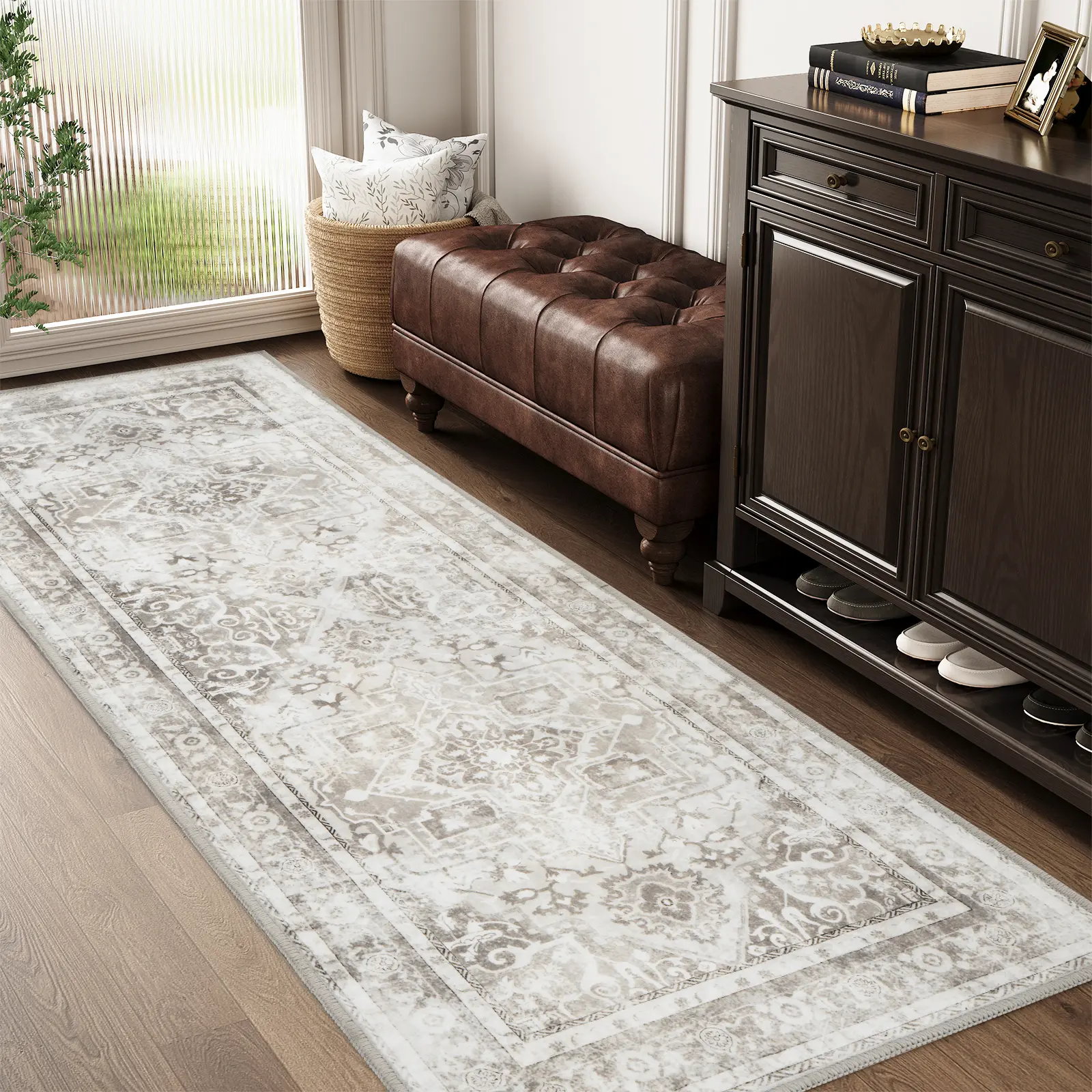 MontVoo Boho Runner Rug, Vintage Distressed Design, Machine Washable, Anti-Skid, Super Soft, Durable House Decor for Entryway Decor, Kitchen, Corridor