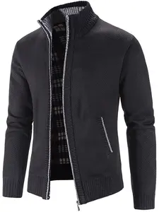 Men's Stand Collar Knit Cardigan, Fall Winter Casual Fleece Lined Sweater Jacket, Warm Zipper Pullover Outerwear, Office Daily Wear, Winter Fashion Clothing