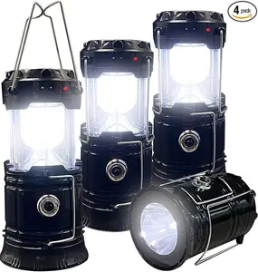 Collapsible Portable LED Camping Lantern Lightweight Waterproof Solar USB Rechargeable LED Flashlight Survival Kits for Indoor Outdoor Home Emergency Light Power Outages Hiking 4-Piece Set