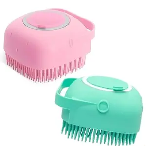 Silicone Pet Bath Brush & Shampoo Dispenser – Gentle Massage Grooming Tool for Dogs & Cats, Ergonomic Waterproof Brush with Detachable Head (Ideal for Bath/Spa)
