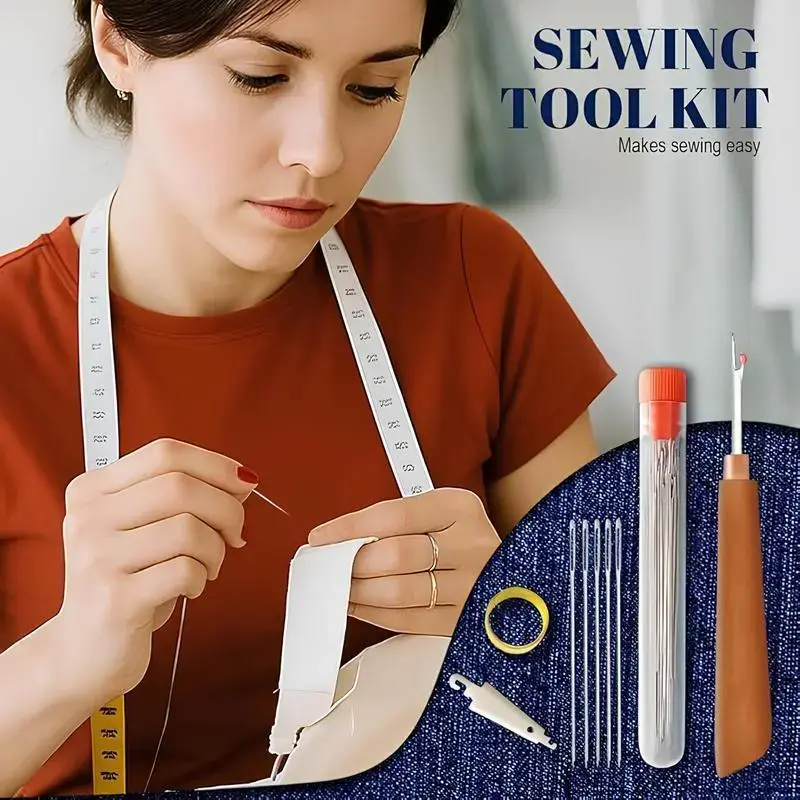 Large Eye Steel Sewing Needles Set, Sturdy Durable Hand Sewing Tool Kit for DIY Sewing, Embroidery, Mending & Crafting Projects