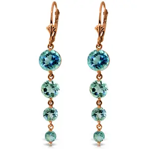 14k Solid Rose Gold Chandelier Earrings with Natural Blue Topaz