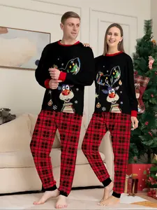 Christmas Couple Matching Homeewear Set, Loose Fit Long Sleeve Pants, Soft Breathable Fabric, Holiday Party Family Photo, Deer Print