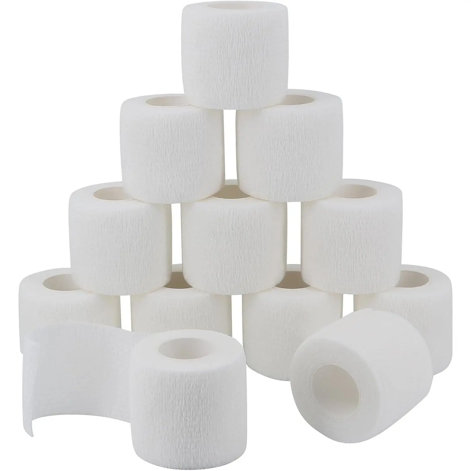 Unisex Porous Fabric Medical Tape - 12 Pcs Pack Self-Adherent Cohesive Elastic Bandages (2 in X 14.7 ft, White), Lightweight Fit, Easy to Tear, Comfortable, Injury Support for Sports Wrist/Ankle Muscles