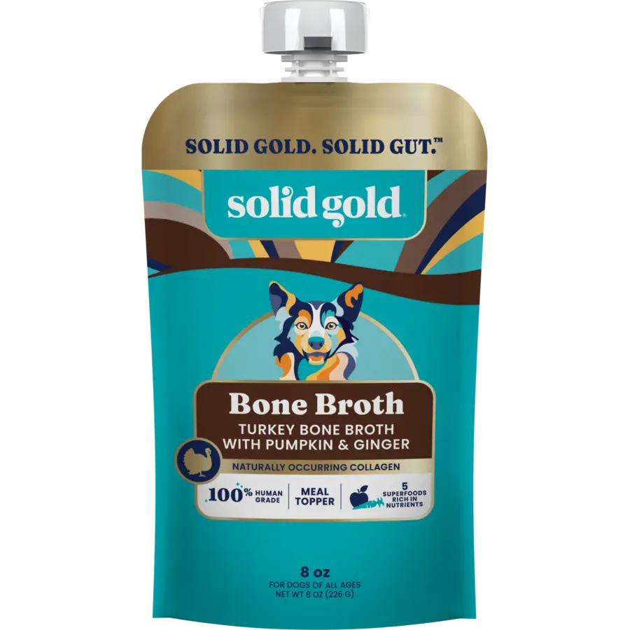 Solid Gold Bone Broth Turkey Topper for Dogs - 12 Pouches - Nutrient-Rich Flavor with Pumpkin & Ginger - 100% Human Grade - Made in the USA