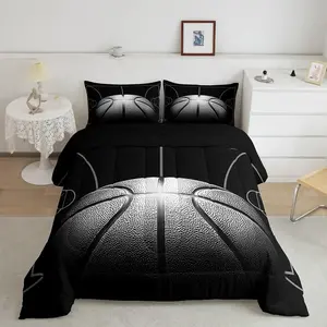 Feelyou Basketball Comforter Set - Black & Gray Sports Bedding for Boys, Breathable Soft Blanket, Lightweight Blanket, Teen Bedroom Ball Themed Decor, Soft Fluffy Linens, Light Weight Blanket