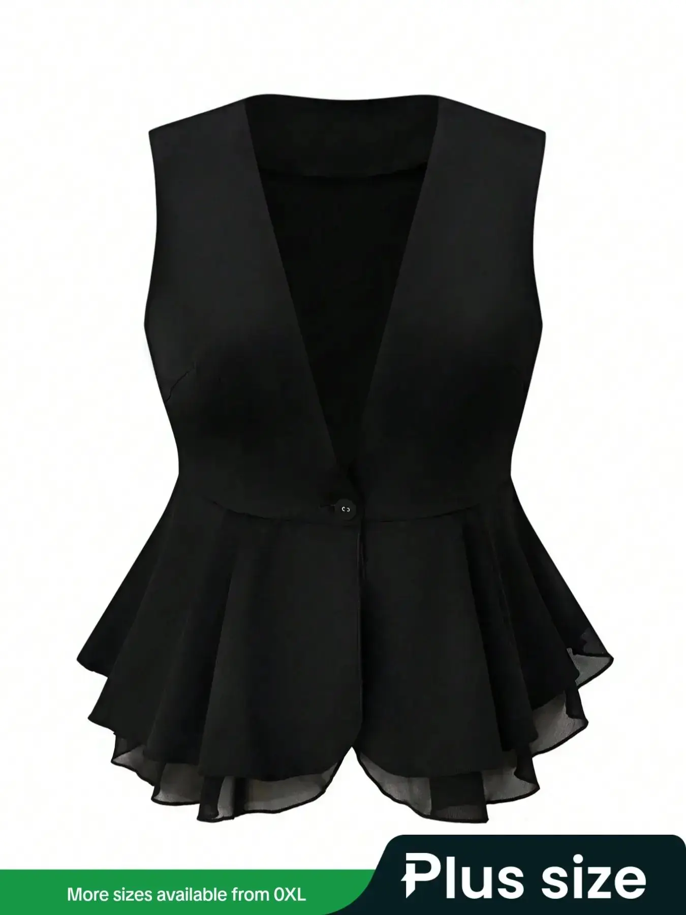 [Plus Size] Solid Button Front Blazer Vest, Chic Casual Sleeveless V Neck Plain Waistcoat for Summer, Women's Clothing for Daily Wear