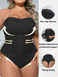 Plus Size Body Shaper Shapewear Waist Trainer Bodysuit One-Piece Waist Cincher, Anti-Slip Shaping Vest Front Button Tummy Control Girdle Strong Abdominal Support, Casual Fitted All Seasons, Womenswear