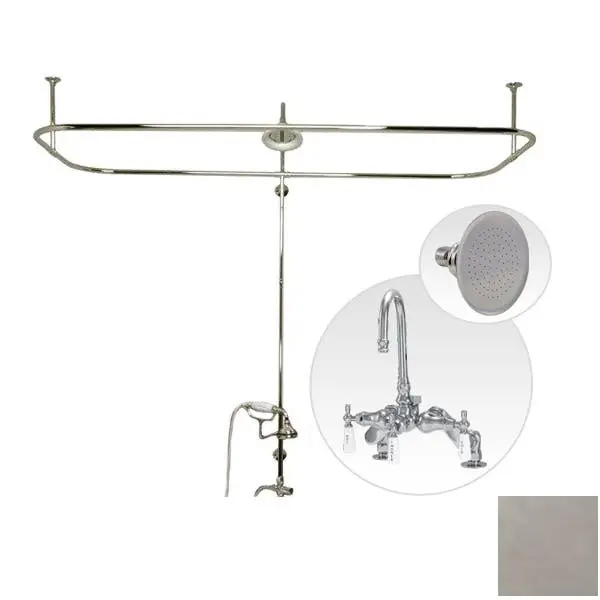 Brushed Nickel Side Deck-Mount Clawfoot Tub Enclosure with Gooseneck Faucet, Watering Can Head, Hand Shower, Porcelain Lever Handles and Shower Diverter