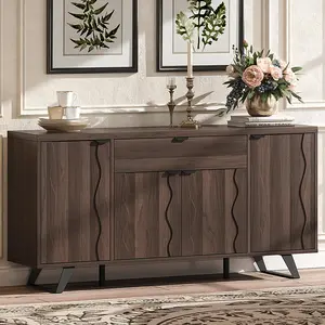 ONBRILL 63" Sideboard Buffet Cabinet, Kitchen Buffet Storage Cabinet, Mid Century Modern Storage Cabinet with 4 Doors & Shelves, Wood Coffee Bar Console Wine Bar for Living Room, Kitchen,Hallway