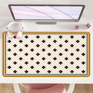 [Mouse Desk Pad] Non-Slip Mouse Pad Large Gaming Mouse Pad With Rubber Base & Stitched Edge Classic Black Four-Leaf Clover Geometric Pattern Desk Top Protector Mat For Home Office Or Christmas Gift