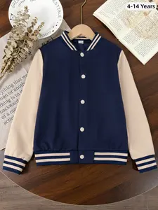 Spring New Colorblock Baseball Jacket for Girls, Fashion College Style, Casual Sportswear, Fitted, All Seasons