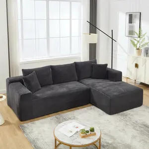 Modular Sectional Sofa Couches L-Shape Couch 3 Seat Modular Sofa Memory Foam Sectional Couches for Living Room, Cloud Couch with Oversized Chaise, No Assembly Required, (Grey, Stripe (Right Facing Chaise))