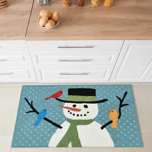 Lush Decor FRONTPORCH Indoor/Outdoor Hand Tufted Durable Area Rug - Contemporary Whimsical Decorative  (Snowman And Friends)