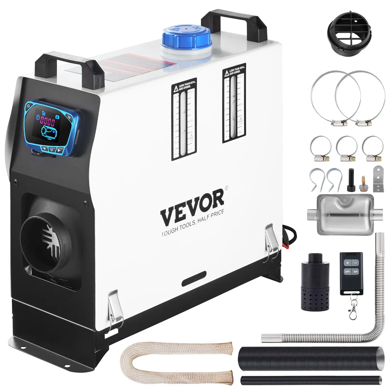 【summerfinds】VEVOR Diesel Air Heater All In one, One Air Outlet, 8KW Diesel Heater 12V, Fast Heating, Diesel Parking Heater with Red LCD Switch, Remote Control