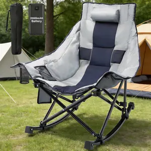 Slendor Oversized Rocking Camping Chair with Power Bank, 3 Levels Heat for Back+Seat, Padded Rocking Lawn Chair, Pillow, Side Pocket, Carry Bag，Perfect for Camping, Backyard, Lawn, and Patio in All-season