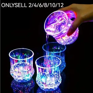 Liquid Activated LED Flash Crystal Cups, Multicolor Water-Activated Glowing Tumblers with Auto Light Up for Bar & Party Decor, 2 Pack – Christmas Gift, Thanksgiving Tableware, Shimmering Plastic Material, Valentine's Gift for Boyfriend