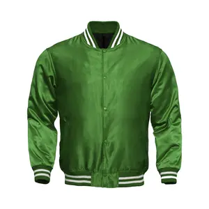 Deckra Men's Stylish Handmade Varsity Satin Coat, All-Green Menswear Jacket for Men's Tops Collection
