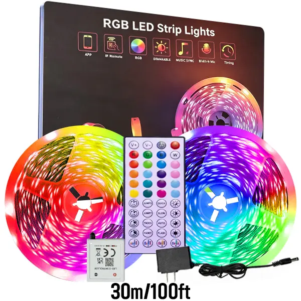 100FT(100ft/30m) WiFi Led Strip Lights Smart Led Light Strip Work with Alexa & Google Assistant RGB Music Sync Color Changing Led Light for Bedroom Decors