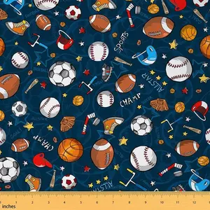 Balls Theme Fabric by The Yard,Football Basketball Baseball Upholstery Fabric,Sports Game Outdoor Fabric,Baseball Gaming Reupholstery Fabric