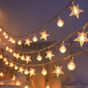 Battery-Powered Star & White Bead String Lights 3M 20LEDs - Steady & Flash Modes | Indoor Outdoor Decor for Christmas Tree, Patio, Wedding