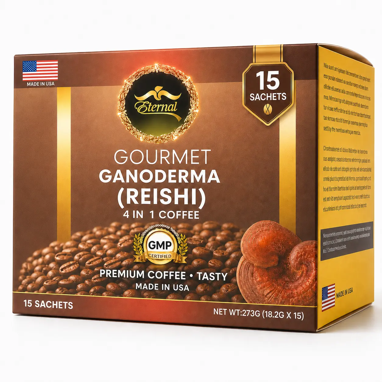 Eternal Spirit Beauty - Asian Latte Coffee Ganoderma Singles, 15 Packets (0.64 oz) – Instant Coffee Mix with Reishi Mushroom, Creamy Light Roast, Travel-Friendly Sachets