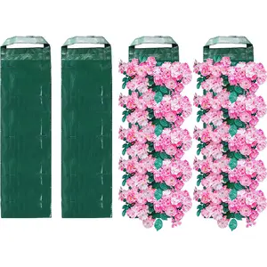 Breathable Plant Bags Set of 4, Strawberry Growing Bags with 10 Holes, Hanging Vegetable Bags for Strawberries Vegetables Flowers, Garden Planter, Hanging Planters