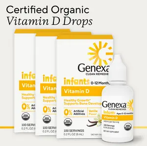 Genexa Infants Vitamin D Liquid Drops for Newborn, Baby & Toddler | Bone Development | Delicious Organic Vanilla Flavor | Certified Organic, Gluten Free, & Non-GMO | 270 Servings (3 Pack)