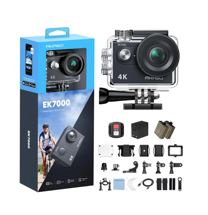 AKASO Action Camera EK7000 4K 20MP Summer Water Sports Underwater Waterproof Camera Fishing Camera Wide Angle Family Trip Accessories Selfie Vlogging Camera Recording Daily life Outdoor Sports Motorcycle, Video Recording Camera,Portable Handycam