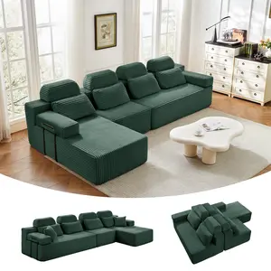 136″ Cloud Modular Sectional Sofa, Modern L-Shaped Sectional Couches for Living Room, Oversized 3-Seater Couch, Corduroy Boneless Couch in a Box, No Assembly Required