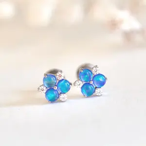 18G/16G Titanium Australian Opal Floral Stud Earring/Conch/Tragus/Helix/Cartilage/Internally Threaded • Flat Back Earring • Screw Back Studs, non tarnish jewelry, conch piercing