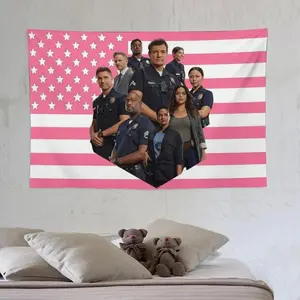 Lucy Chen The Rookie Pink American Flag Tapestry, Tim Bradford Themed Decorative Hanging Artwork, Smooth 1-Side Polyester Wall Tapestry for Wedding & Indoor Room Wall Decor