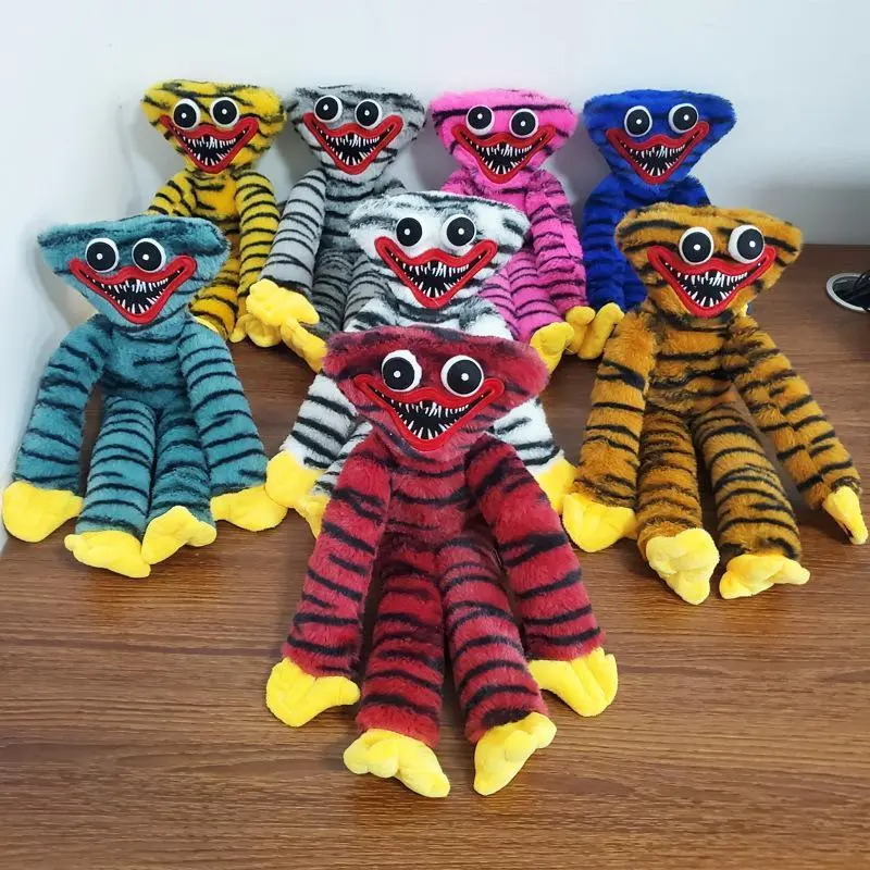 40CM Poppy Playtime Tiger Stripe Huggy Wuggy Plush Toy Multi Color Striped Stuffed Doll Horror Game Character Kids Birthday Gift Home Decor