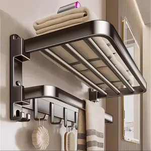 Upgrade and Thicken Grey/Black 50CM-60CM Towel Rack Space Aluminum Toilet Storage Rack Wall Mounted Bathtowel Racku Bathroom