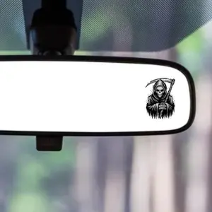 4pcs Santa Muerte Rear Mirror Sticker - Black and White Design for Car Decor
