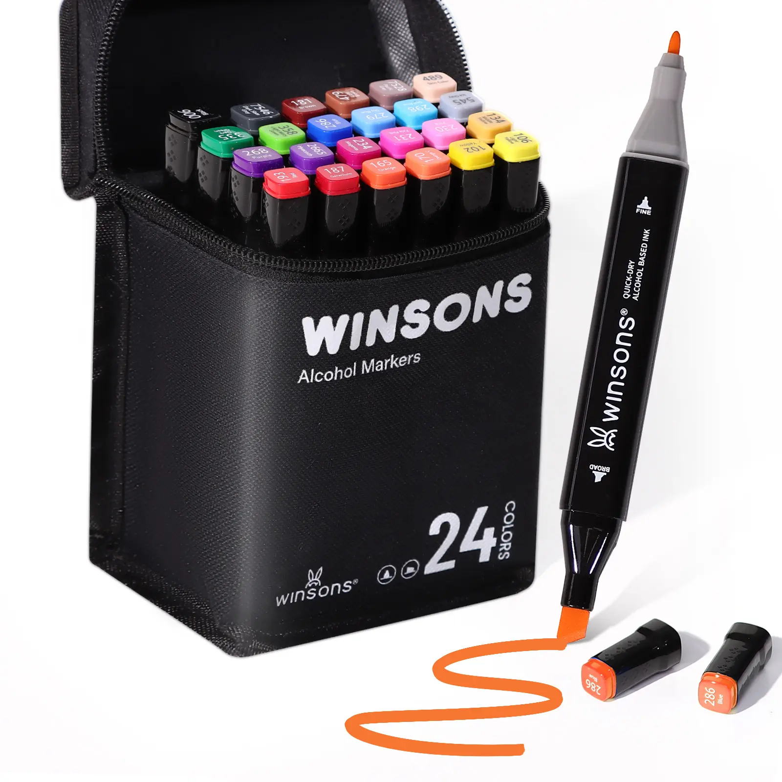 WINSONS Dual Tip Alcohol Markers Set - Airbrush Marker Replacement with Precision, Flexibility, 12/24-Color Mark Writing Tool for Artists, Office Stationery Supplies