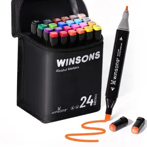 WINSONS Dual Tip Alcohol Markers Set - Airbrush Marker Replacement with Precision, Flexibility, 12/24-Color Mark Writing Tool for Artists, Office Stationery Supplies