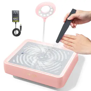 SAVILAND Nail Dust Collector: 40W Powerful Vacuum Fan with a Reusable Filter Built-in Lamp Low Noise & Sleek Pink Design—Perfect for Nail Polishing