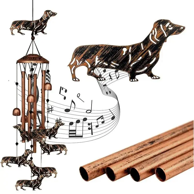 Dachshund-Themed Metal Windchime with Windchime Sound - Durable Outdoor Garden Yard Hanging Ornament, Multi-Purpose Decor & Birthday Gift for Festive Occasions