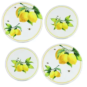 Reston Lloyd Burner Covers for Electric Stovetop, Decorative Lightweight Tin Covers, Set of 4 Covers (2-8 inch & 2-10 inch), Conceals Messy Drip Pans - Fresh Lemons